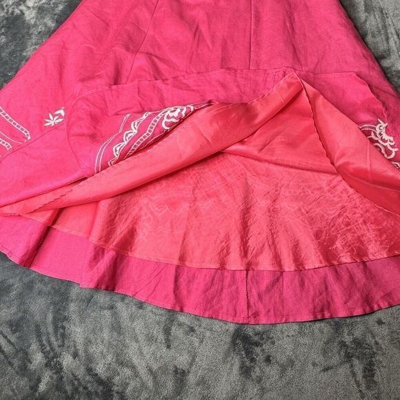 Retro Sz 10 Y2K Hot Pink Prairie Floral Cottage Core Flowy Skirt A Bell Lined - Picture 7 of 13